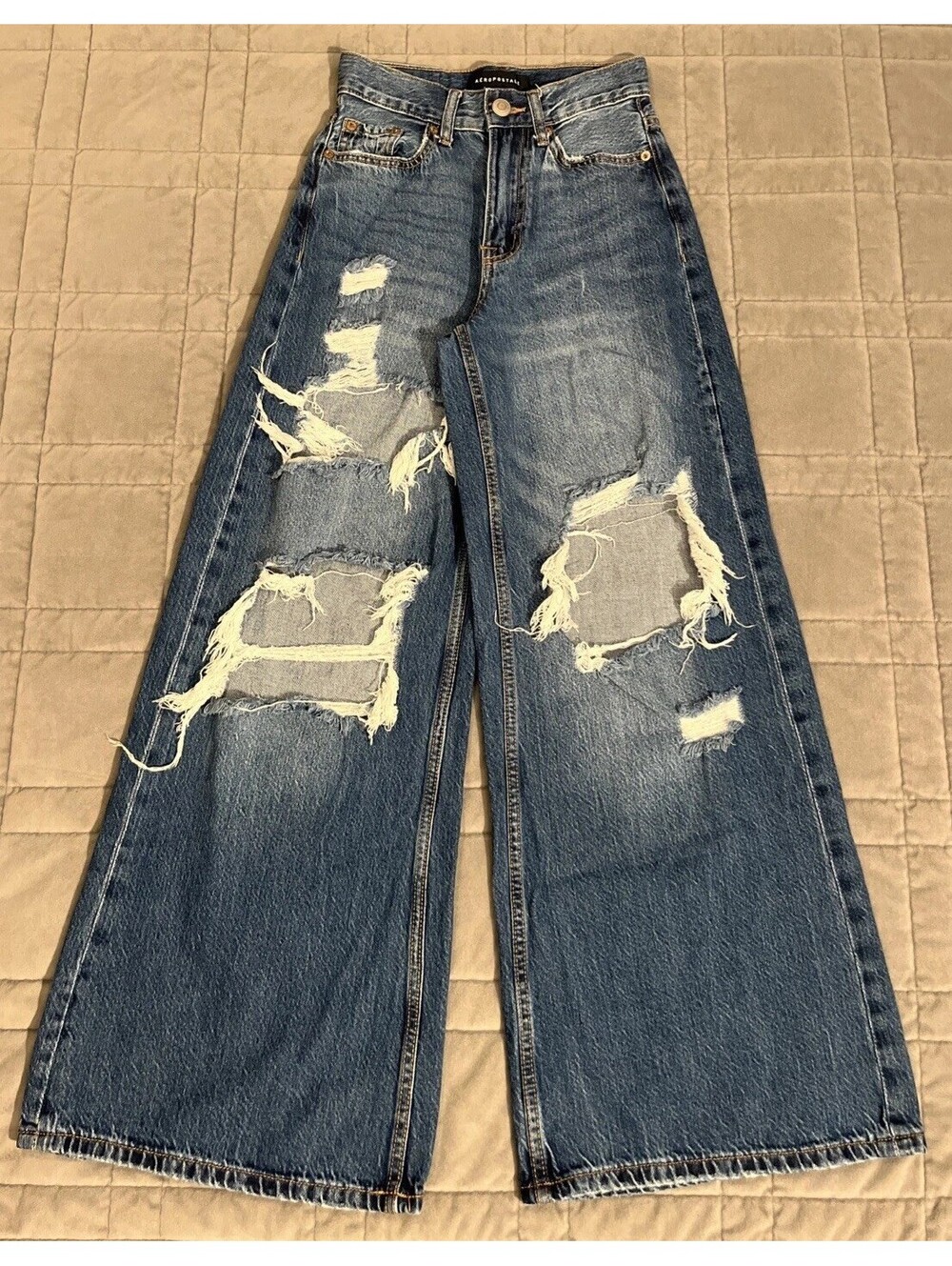Aeropostale Women’s High Rise Super Wide Leg Jeans Sz 000 Reg Distressed Grunge